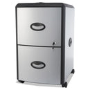 Storex Mobile Filing Cabinet with Metal Siding and Top-Drawer Organizer Tray, 2 Letter File Drawers, Silver/Black, 19" x 15" x 23"