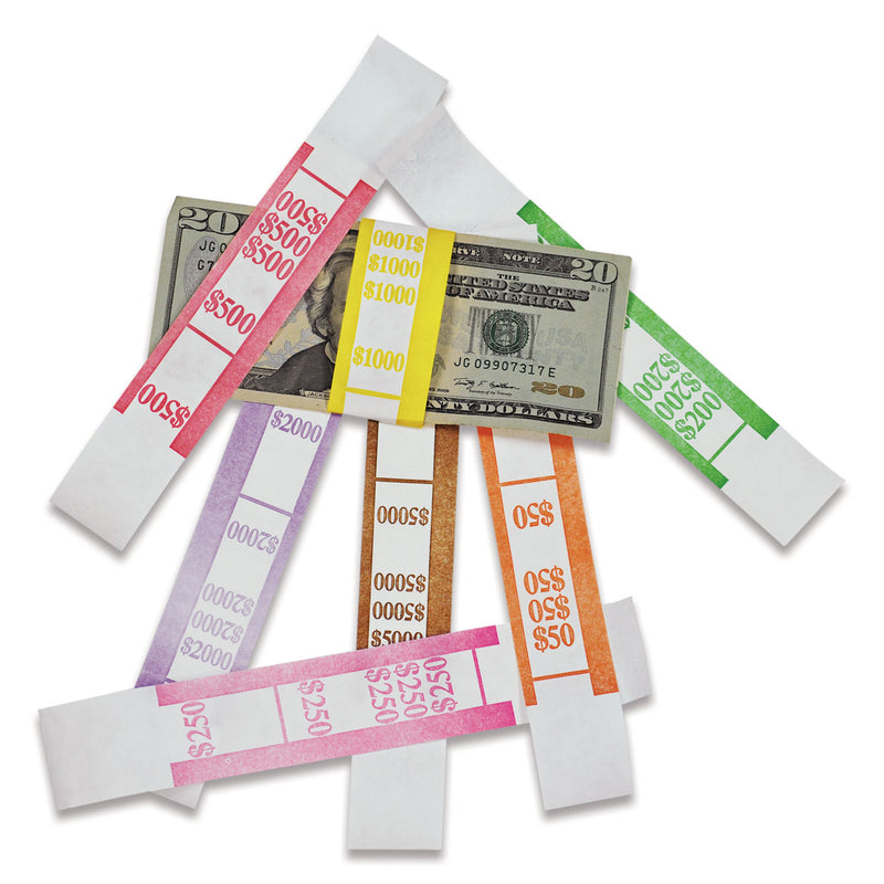 Iconex Color-Coded Kraft Currency Straps, Dollar Bill, $50, Self-Adhesive, 1000/Pack