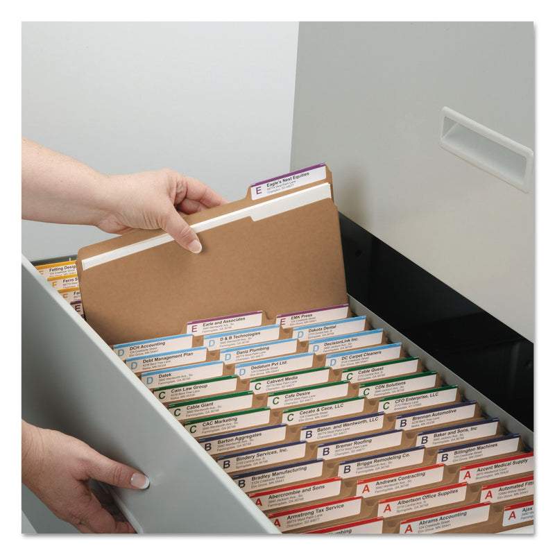Smead Heavyweight Kraft File Folder, 1/3-Cut Tabs: Assorted, Letter Size, 0.75" Expansion, 17-pt Kraft, Brown, 50/Box