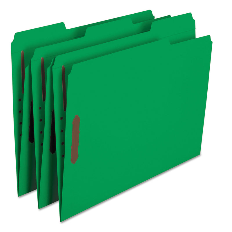 Smead Top Tab Colored Fastener Folders, 2 Fasteners, Letter Size, Green Exterior, 50/Box