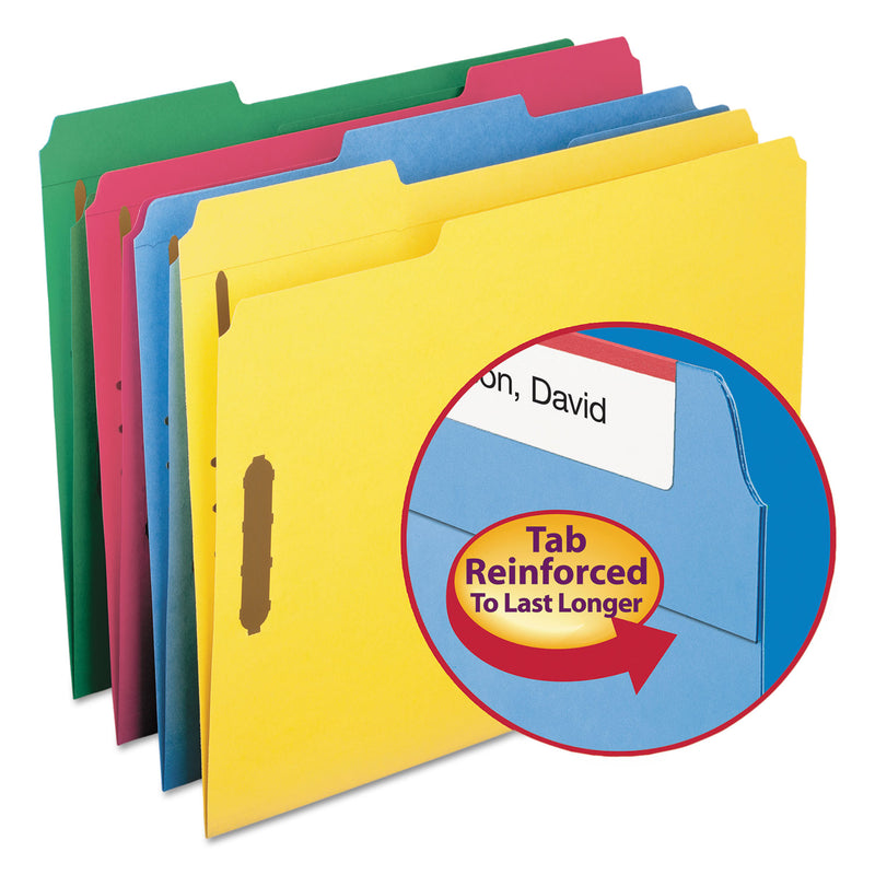 Smead Top Tab Colored Fastener Folders, 2 Fasteners, Letter Size, Assorted Exterior, 50/Box
