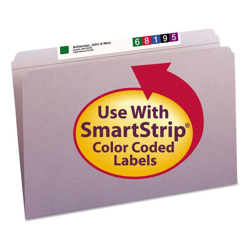Smead Reinforced Top Tab Colored File Folders, Straight Tabs, Legal Size, 0.75" Expansion, Lavender, 100/Box