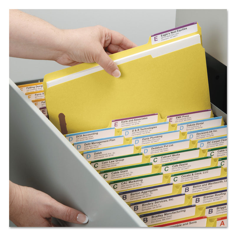 Smead WaterShed CutLess Reinforced Top Tab Fastener Folders, 2 Fasteners, Letter Size, Yellow Exterior, 50/Box