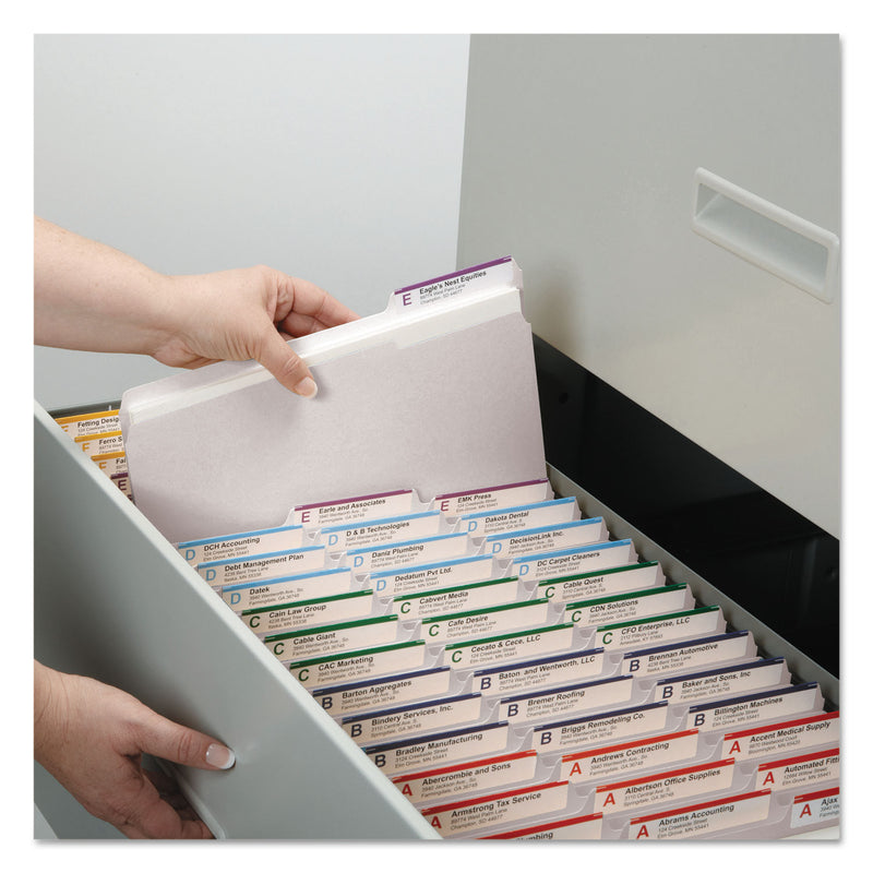Smead Reinforced Top Tab Colored File Folders, 1/3-Cut Tabs: Assorted, Letter Size, 0.75" Expansion, White, 100/Box