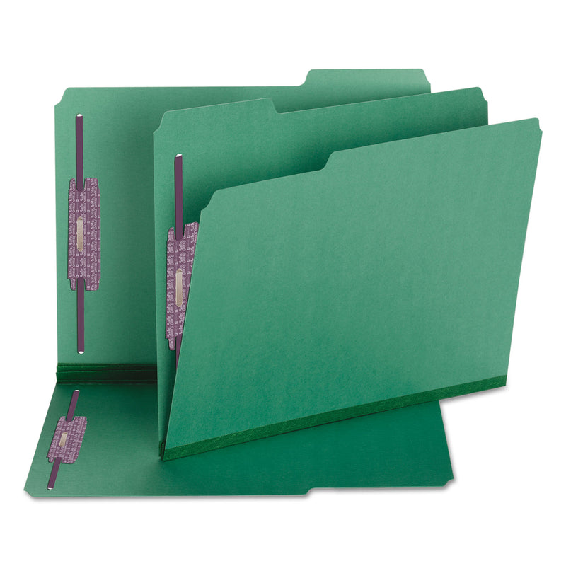 Smead Colored Pressboard Fastener Folders with SafeSHIELD Coated Fasteners, 2 Fasteners, Letter Size, Green Exterior, 25/Box
