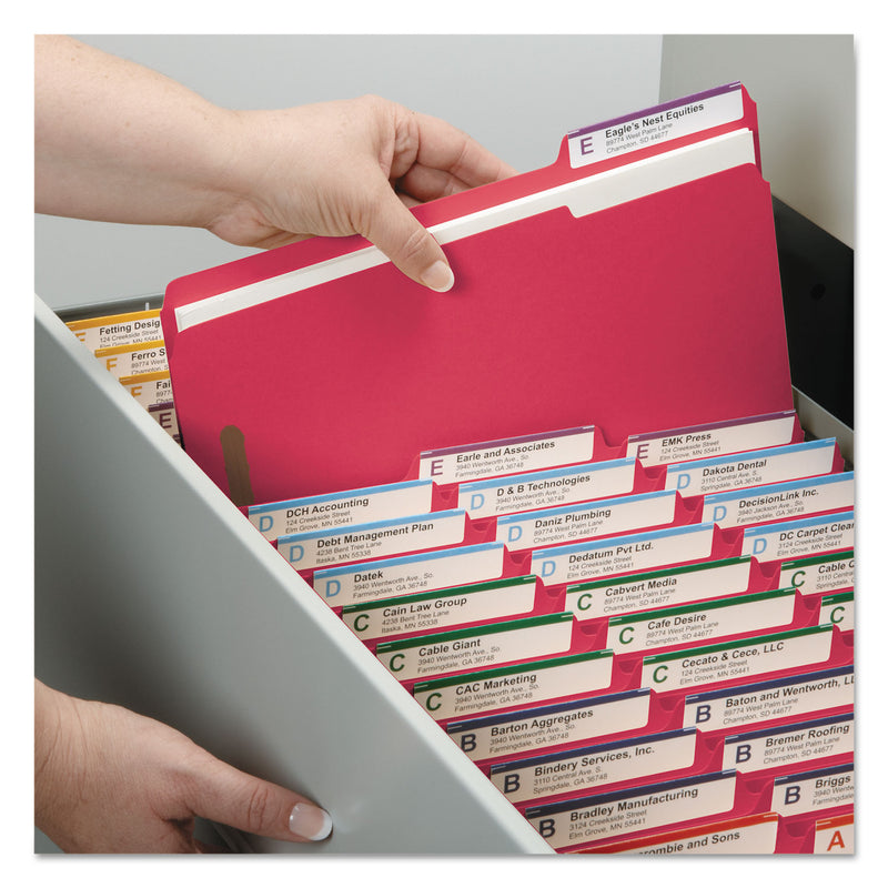 Smead Top Tab Colored Fastener Folders, 2 Fasteners, Legal Size, Red Exterior, 50/Box