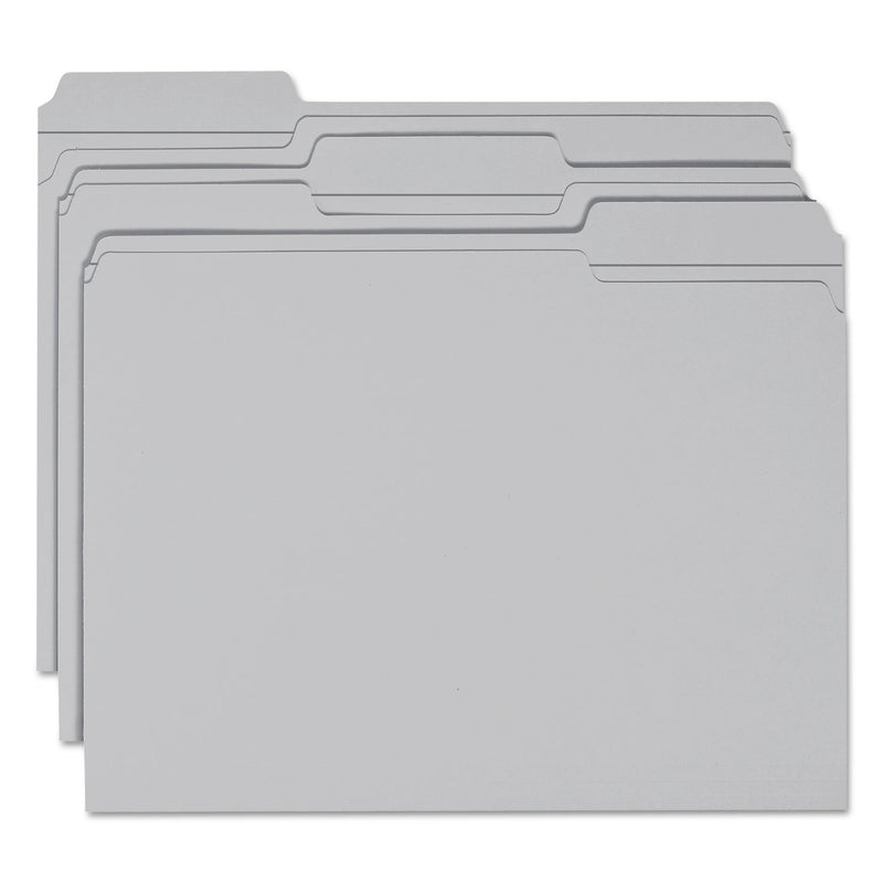 Smead Reinforced Top Tab Colored File Folders, 1/3-Cut Tabs: Assorted, Letter Size, 0.75" Expansion, Gray, 100/Box