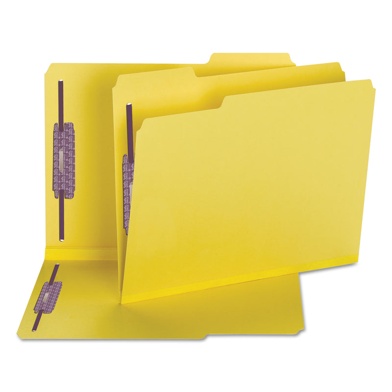 Smead Colored Pressboard Fastener Folders with SafeSHIELD Coated Fasteners, 2 Fasteners, Letter Size, Yellow Exterior, 25/Box