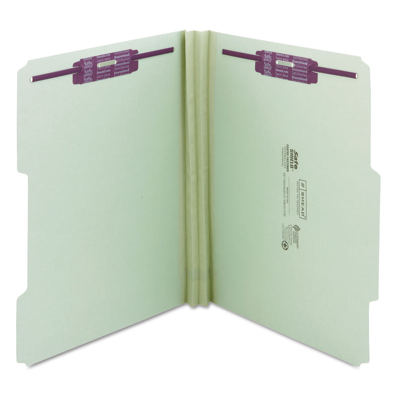 Smead Recycled Pressboard Folders with Two SafeSHIELD Coated Fasteners, 2" Expansion, 2/5-Cut: R of C, Letter, Gray-Green, 25/Box