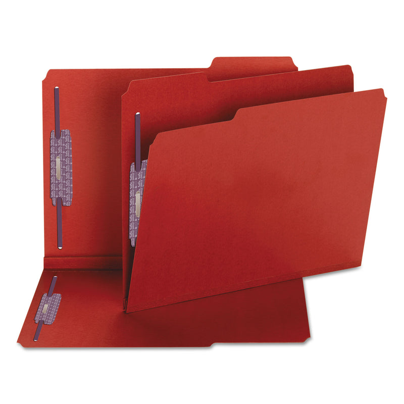 Smead Colored Pressboard Fastener Folders with SafeSHIELD Coated Fasteners, 2 Fasteners, Letter Size, Bright Red Exterior, 25/Box