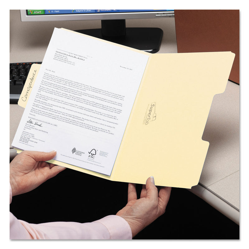 Smead SuperTab Reinforced Guide Height Top Tab Folders, 1/3-Cut Tabs: Assorted, Legal Size, 0.75" Expansion, Manila, 100/Box