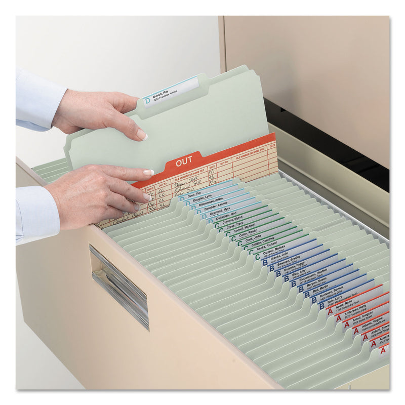 Smead Recycled Pressboard Folders with Two SafeSHIELD Coated Fasteners, 2" Expansion, 2/5-Cut: R of C, Letter, Gray-Green, 25/Box
