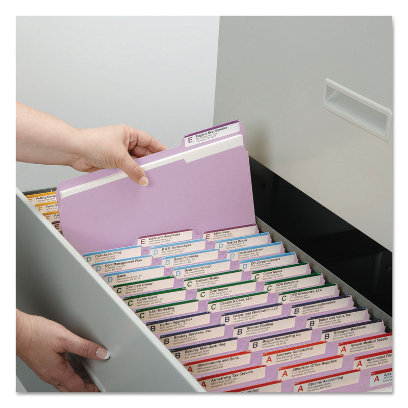 Smead Colored File Folders, 1/3-Cut Tabs: Assorted, Letter Size, 0.75" Expansion, Lavender, 100/Box