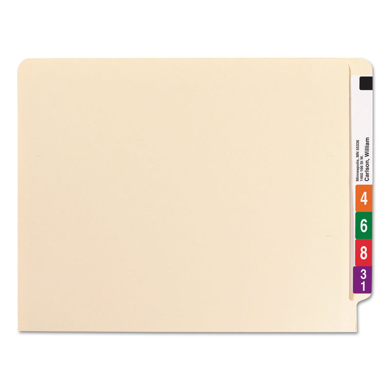 Smead WaterShed CutLess End Tab Fastener Folders, 2 Fasteners, Letter Size, Manila Exterior, 50/Box