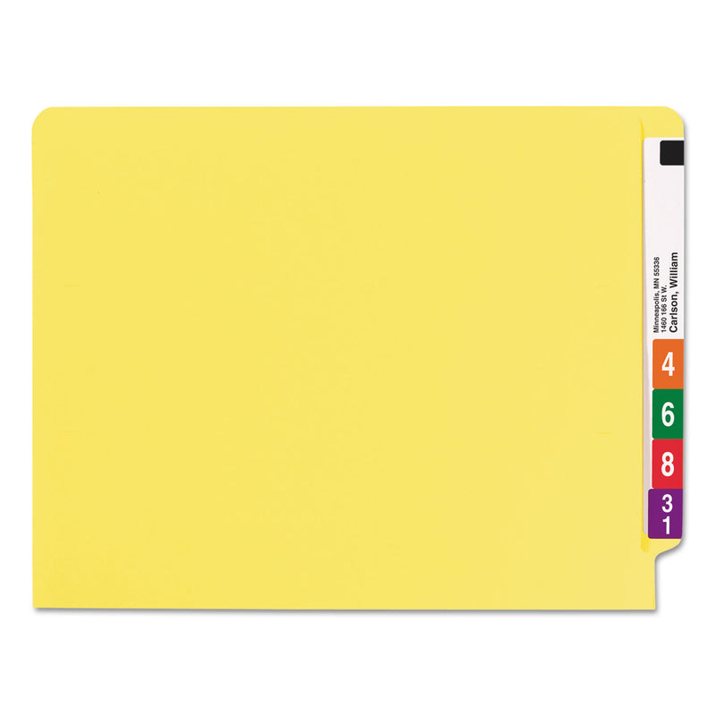 Smead WaterShed CutLess End Tab Fastener Folders, 2 Fasteners, Letter Size, Yellow Exterior, 50/Box