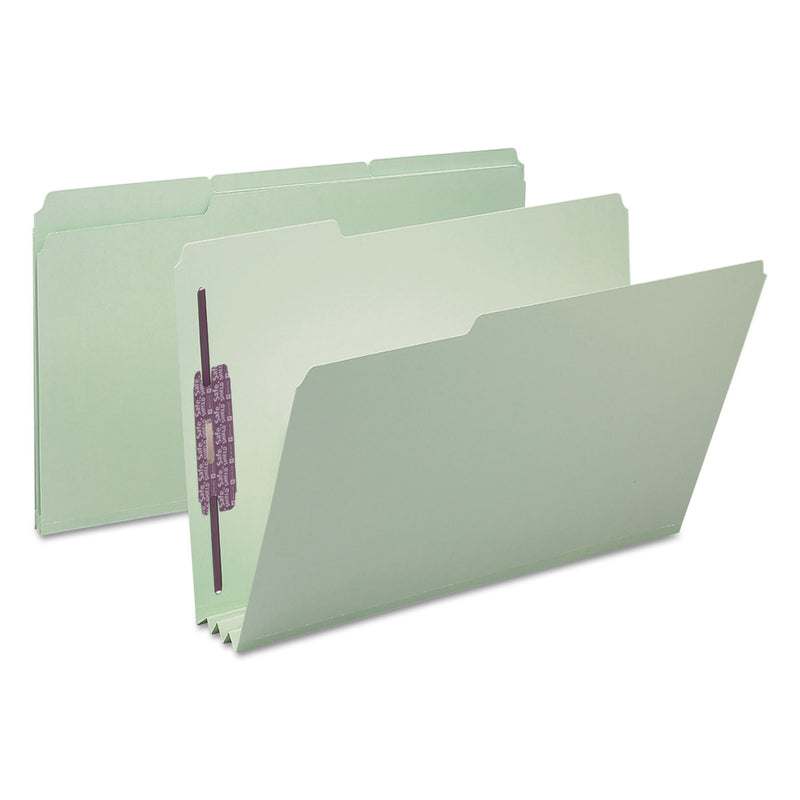 Smead Recycled Pressboard Folders with Two SafeSHIELD Coated Fasteners, 3" Expansion, 1/3-Cut Tabs, Legal Size, Gray-Green, 25/Box