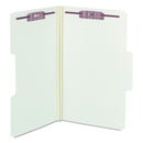 Smead SuperTab Pressboard Fastener Folders with SafeSHIELD Coated Fasteners, 2 Fasteners, Legal Size, Gray-Green Exterior, 25/Box