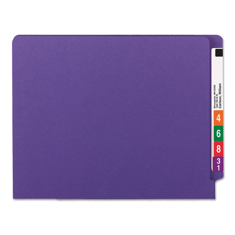 Smead WaterShed CutLess End Tab Fastener Folders, 2 Fasteners, Letter Size, Purple Exterior, 50/Box