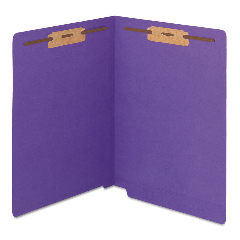 Smead WaterShed CutLess End Tab Fastener Folders, 2 Fasteners, Letter Size, Purple Exterior, 50/Box