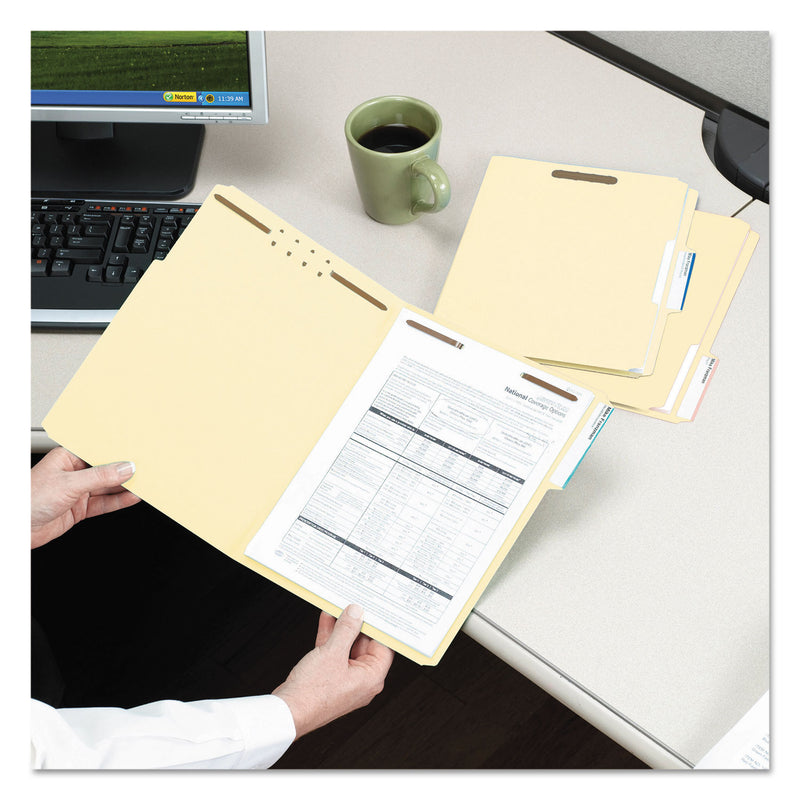 Smead Top Tab Fastener Folders, Guide-Height 2/5-Cut Tabs: Right of Center, 2 Fasteners, Legal Size, 11-pt Manila Exterior, 50/Box