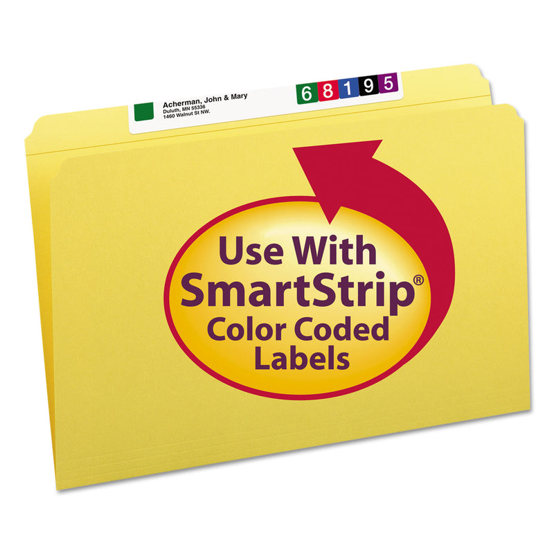 Smead Reinforced Top Tab Colored File Folders, Straight Tabs, Legal Size, 0.75" Expansion, Yellow, 100/Box