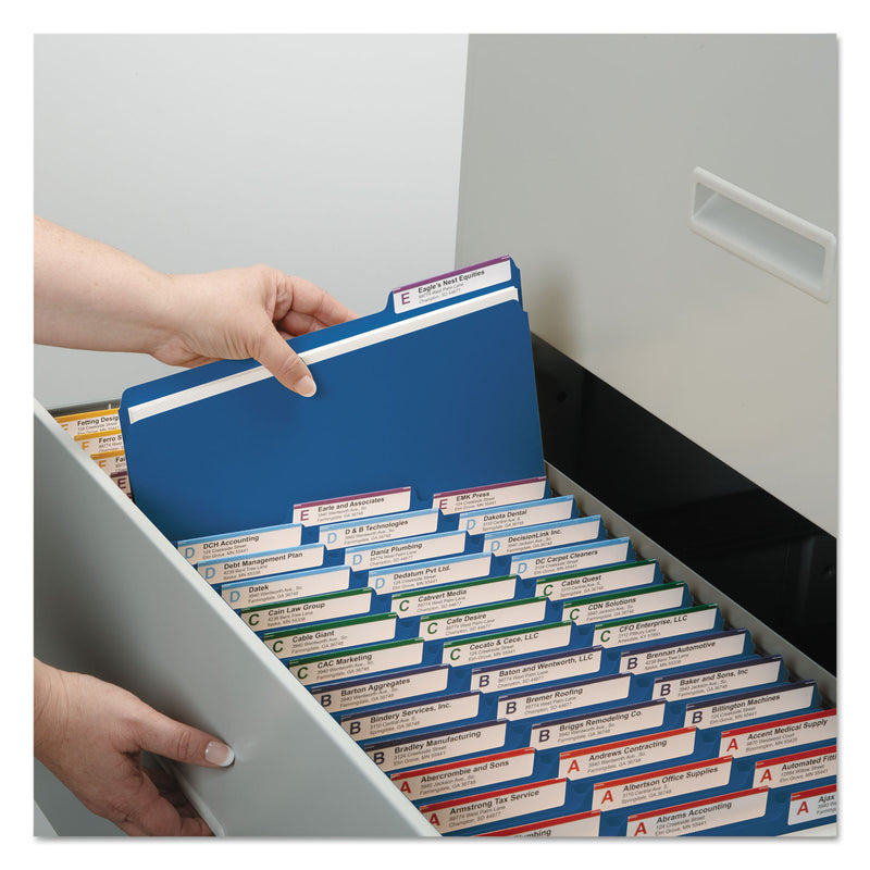 Smead Expanding Recycled Heavy Pressboard Folders, 1/3-Cut Tabs: Assorted, Letter Size, 1" Expansion, Dark Blue, 25/Box