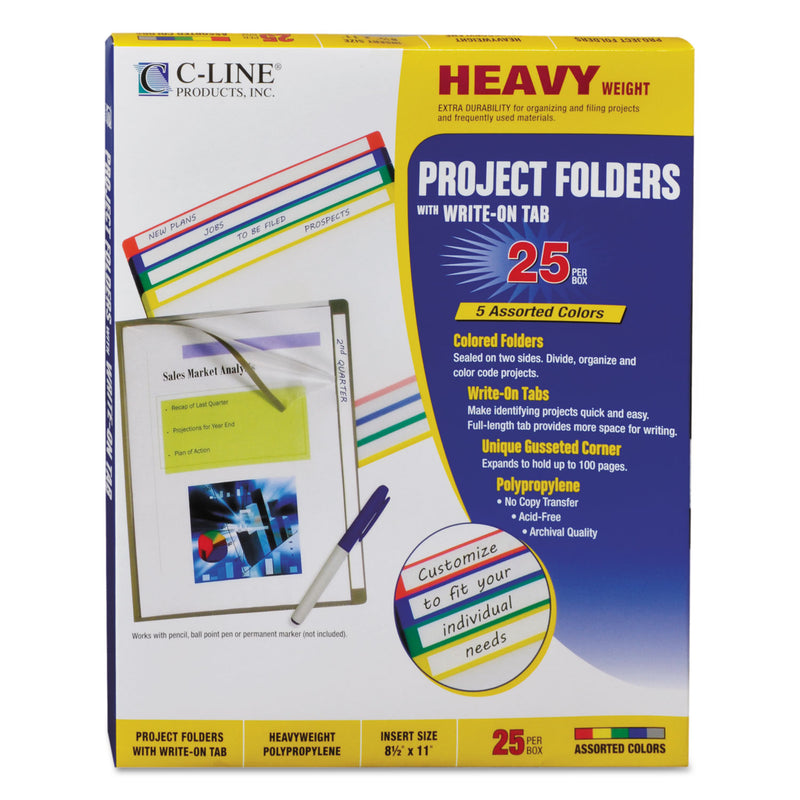 C-Line Write-On Project Folders, Straight Tab, Letter Size, Assorted Colors, 25/Box