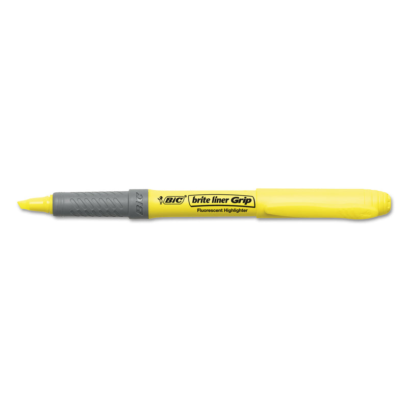 BIC Brite Liner Grip Pocket Highlighter, Assorted Ink Colors, Chisel Tip, Assorted Barrel Colors, 5/Set