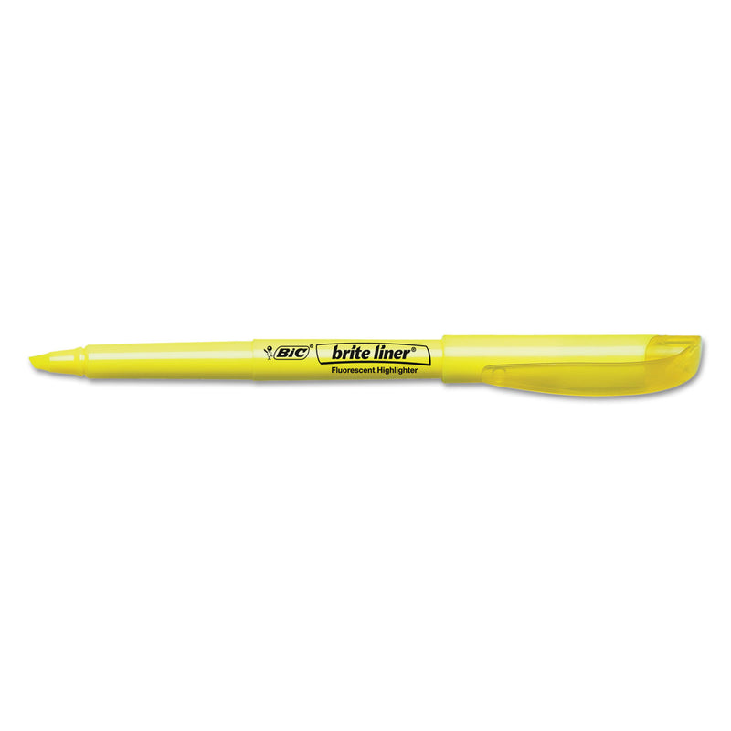 BIC Brite Liner Highlighter, Fluorescent Yellow Ink, Chisel Tip, Yellow/Black Barrel, Dozen