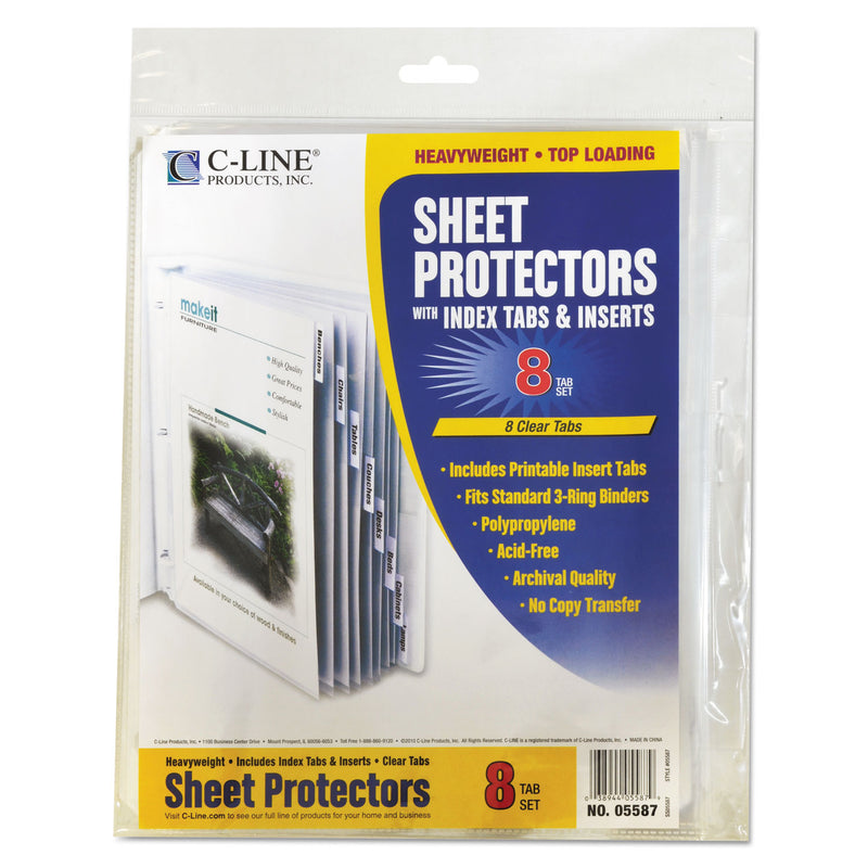 C-Line Sheet Protectors with Index Tabs, Clear Tabs, 2", 11 x 8.5, 8/Set