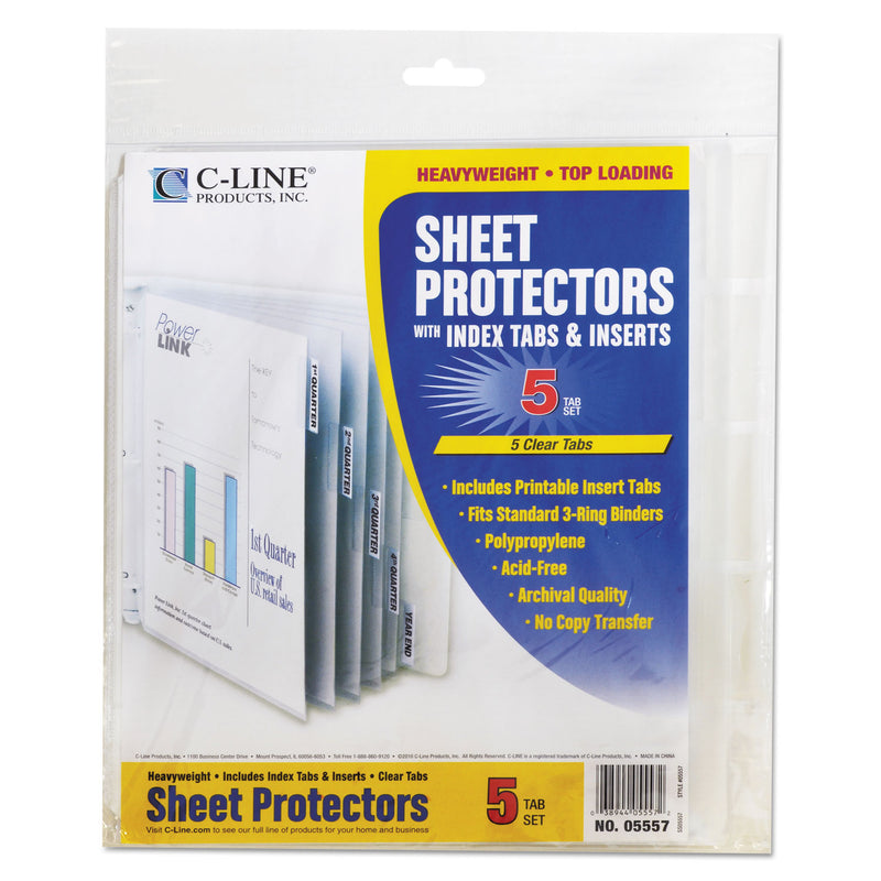 C-Line Sheet Protectors with Index Tabs, Heavy, Clear Tabs, 2", 11 x 8.5, 5/Set