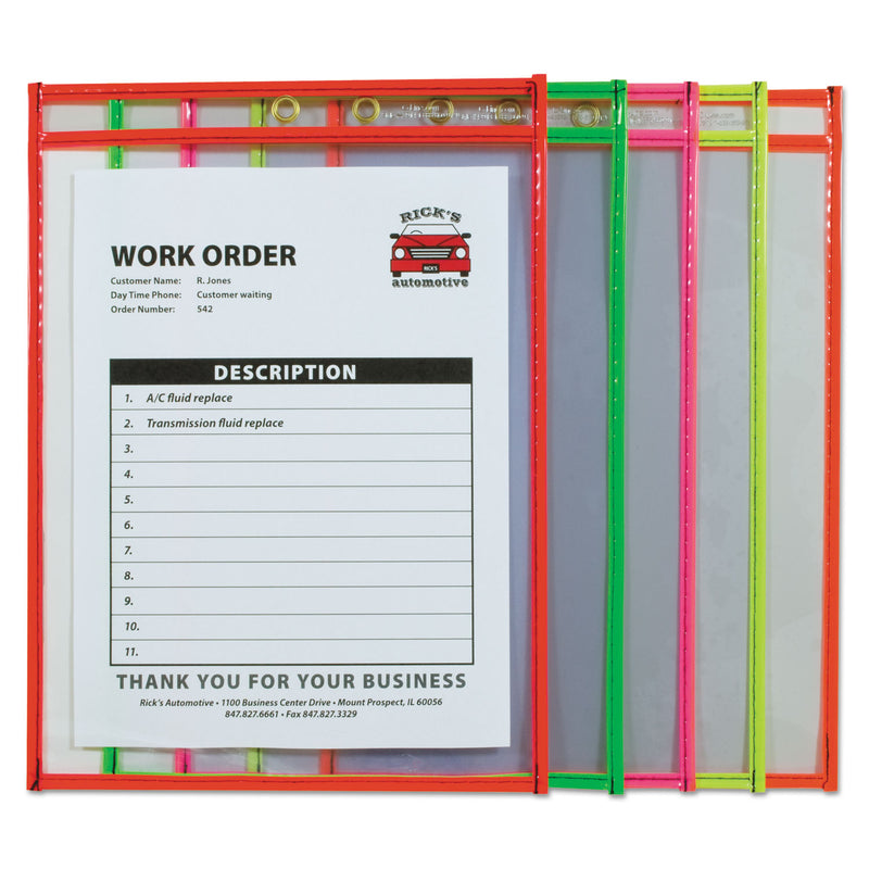 C-Line Stitched Shop Ticket Holders, Neon, Assorted 5 Colors, 75", 9 x 12, 25/BX