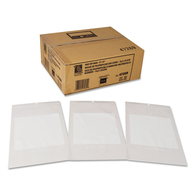 C-Line Write-On Poly Bags, 2 mil, 6" x 9", Clear, 1,000/Carton