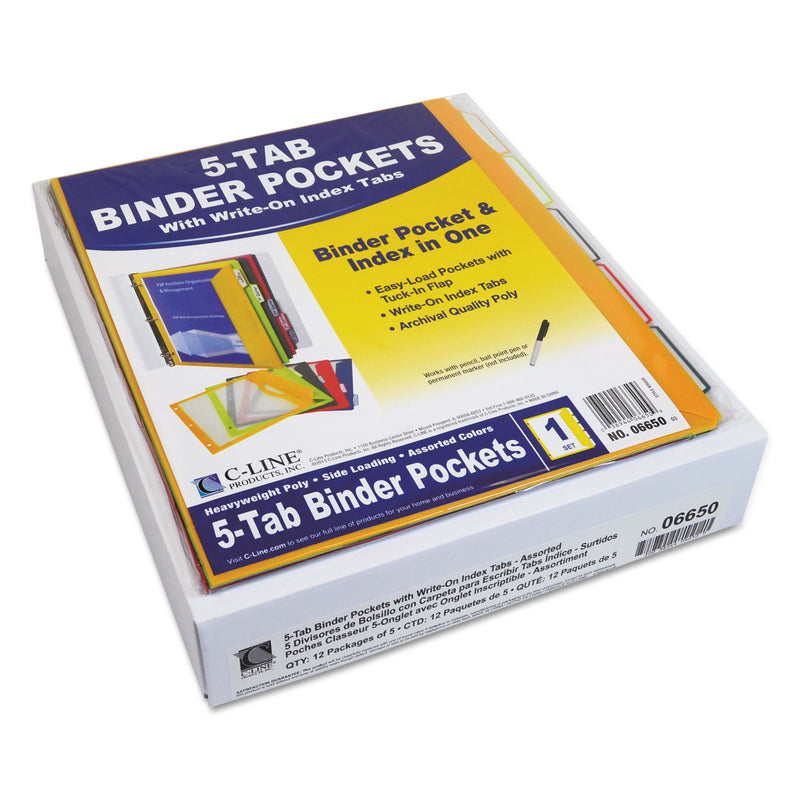 C-Line Binder Pocket With Write-On Index Tabs, 9.88 x 11.38, Assorted, 5/Set