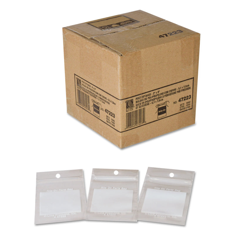 C-Line Write-On Poly Bags, 2 mil, 2" x 3", Clear, 1,000/Carton