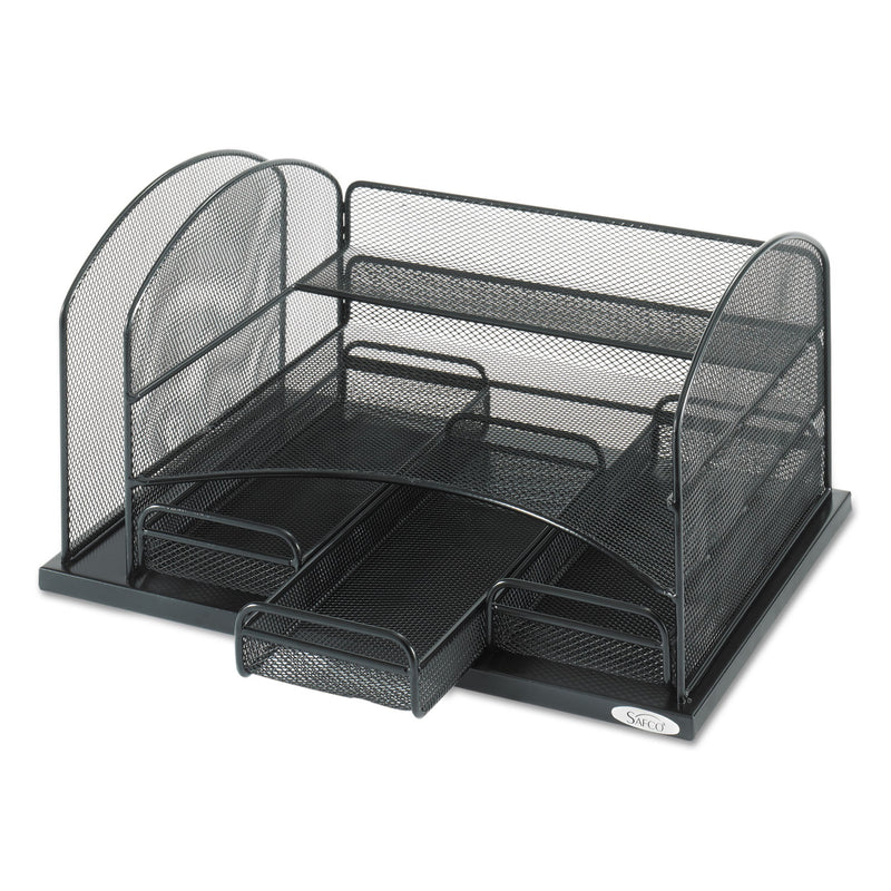 Safco Onyx Organizer with 3 Drawers, 6 Compartments, Steel, 16 x 11.5 x 8.25, Black
