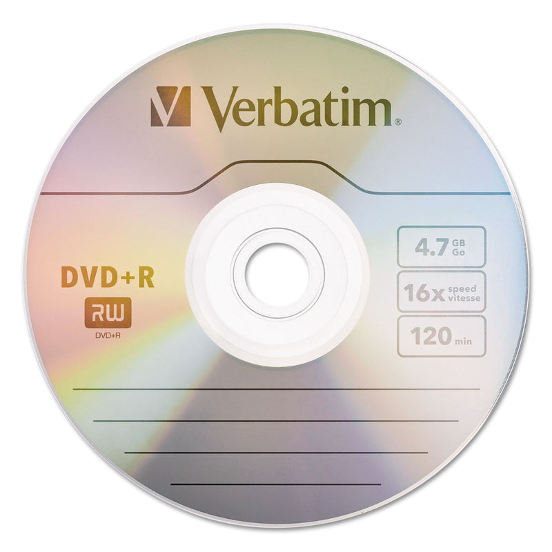 Verbatim DVD+R Recordable Disc, 4.7 GB, 16x, Spindle, Silver, 100/Pack