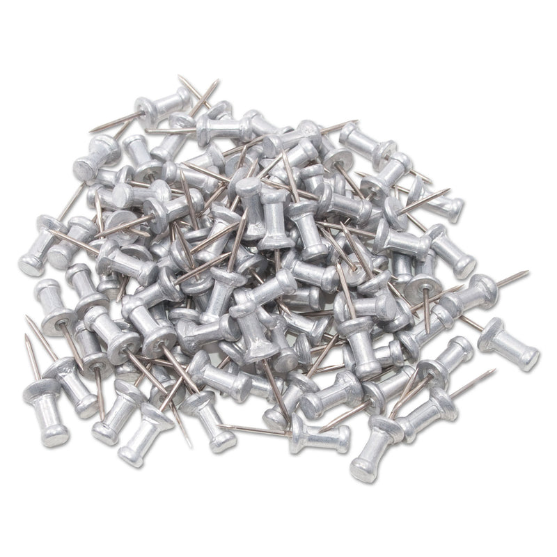 GEM Aluminum Head Push Pins, Aluminum, Silver, 0.5", 100/Box