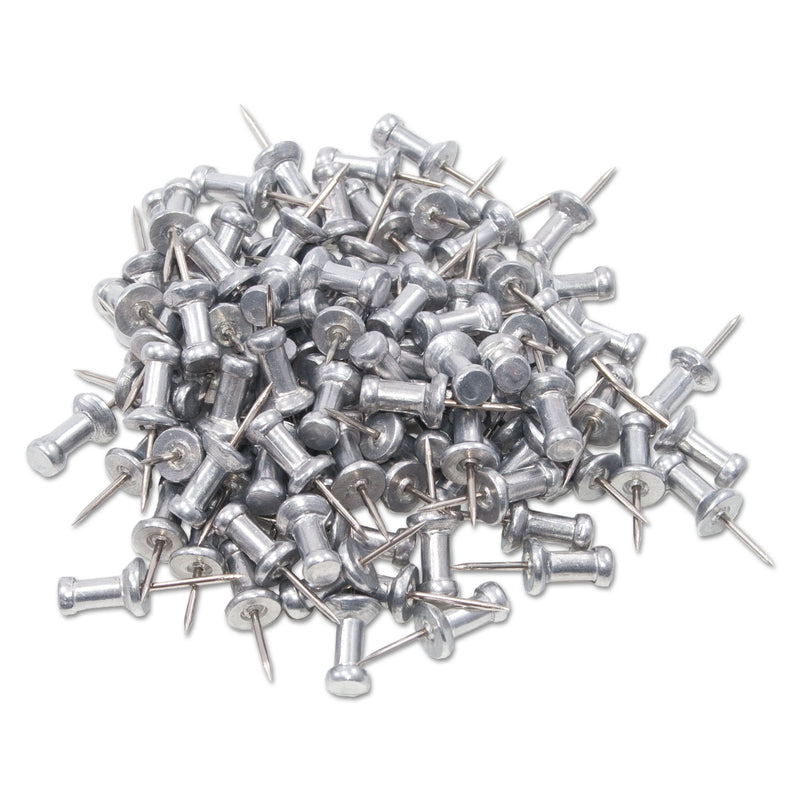 GEM Aluminum Head Push Pins, Aluminum, Silver, 0.38", 100/Box