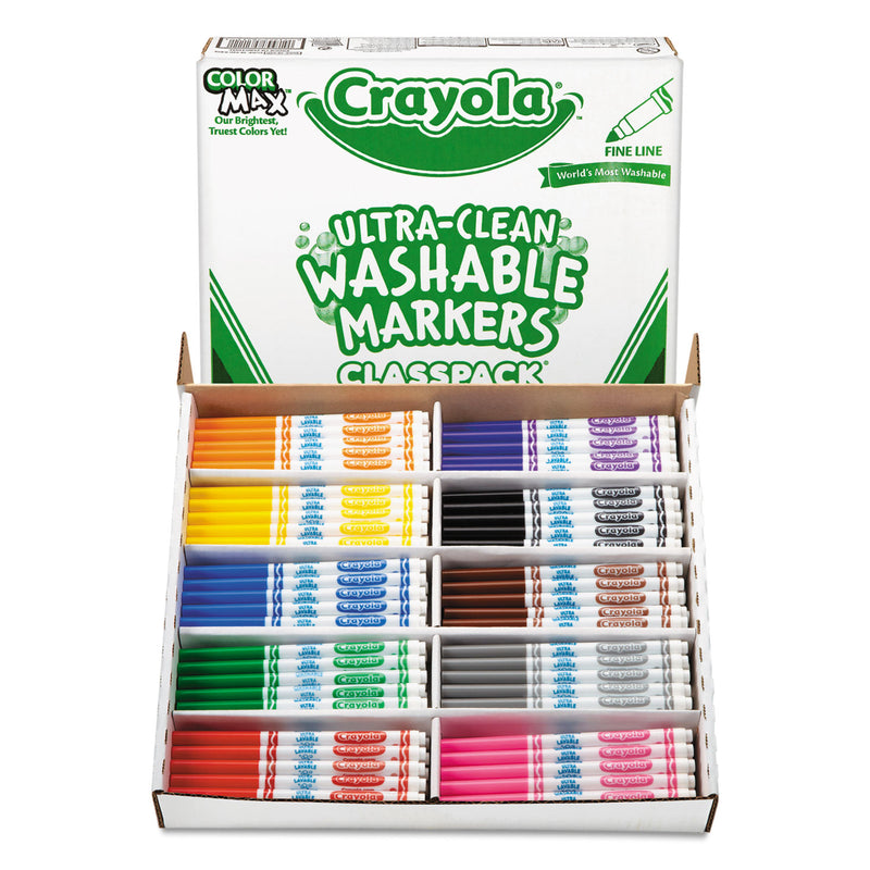 Crayola Ultra-Clean Washable Marker Classpack, Fine Bullet Tip, 10 Assorted Colors, 200/Pack