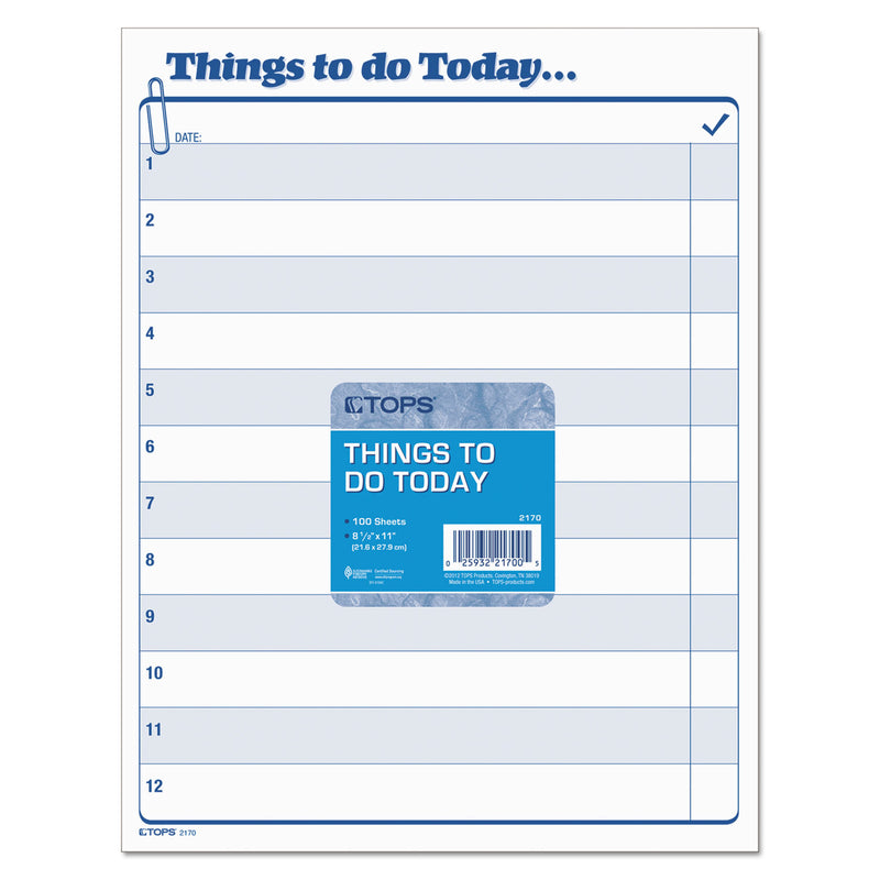 TOPS "Things To Do Today" Daily Agenda Pad, 8.5 x 11, 1/Page, 100 Forms