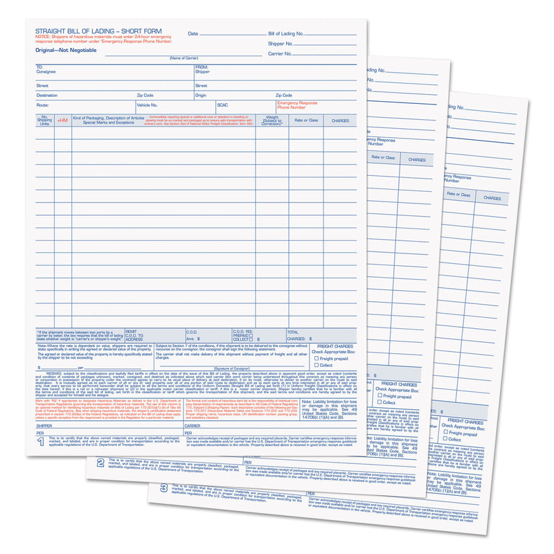 TOPS Bill of Lading,16-Line, Three-Part Carbonless, 8.5 x 11, 1/Page, 50 Forms