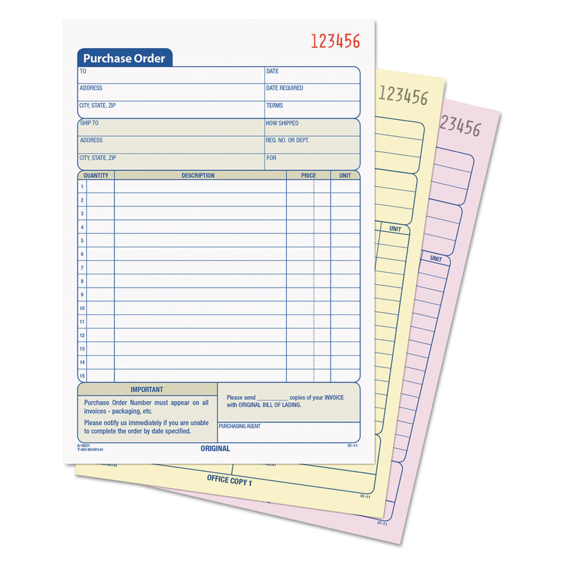 TOPS Purchase Order Book, Three-Part Carbonless, 5.56 x 8.44, 1/Page, 50 Forms