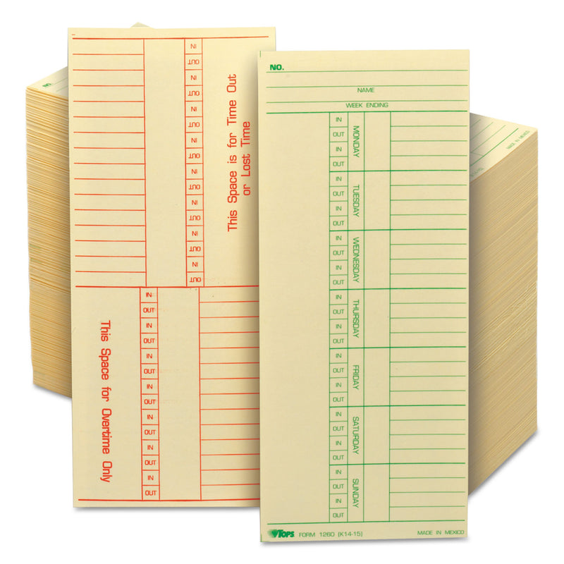 TOPS Time Clock Cards, Replacement for K14-15, Two Sides, 3.38 x 8.25, 500/Box