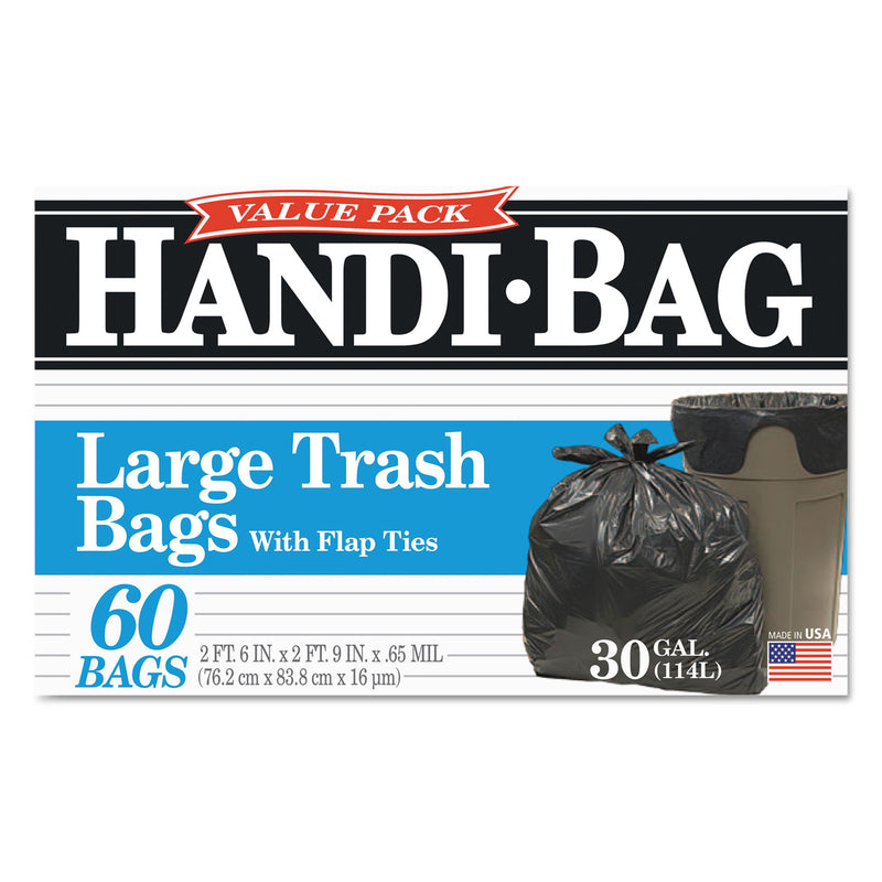 Handi-Bag Super Value Pack, 30 gal, 0.65 mil, 30" x 33", Black, 60/Box