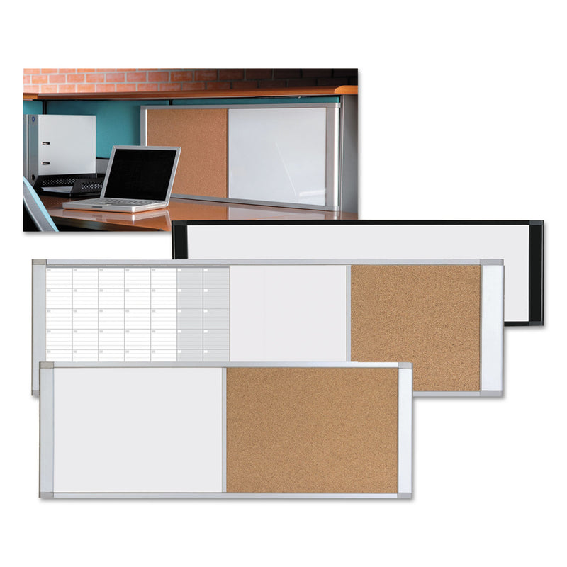 MasterVision Combo Cubicle Workstation Dry Erase/Cork Board, 48x18, Silver Frame