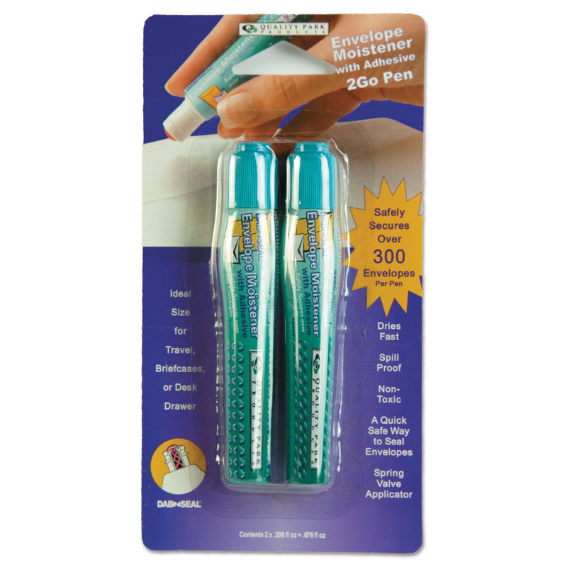 Quality Park Dab n' Seal 2Go Moistener Pens, 10 mL, Teal, 2/Pack