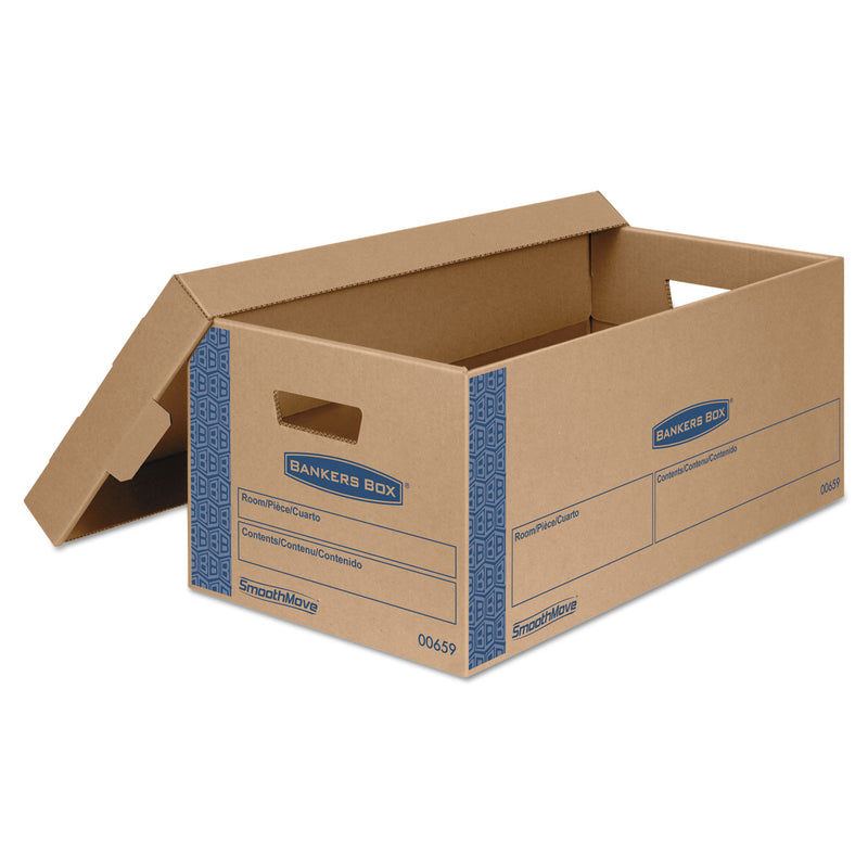 Bankers Box SmoothMove Prime Moving/Storage Boxes, Lift-Off Lid, Half Slotted Container, Small, 12" x 24" x 10", Brown/Blue, 8/Carton