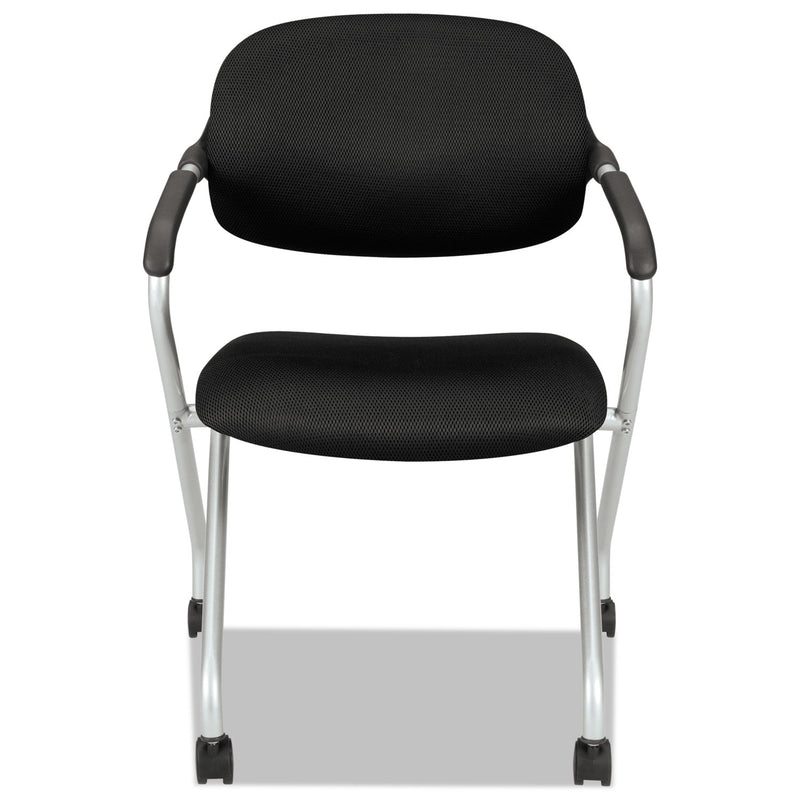 HON HVL303 Nesting Arm Chair, Supports Up to 250 lb, Black Seat/Back, Silver Base