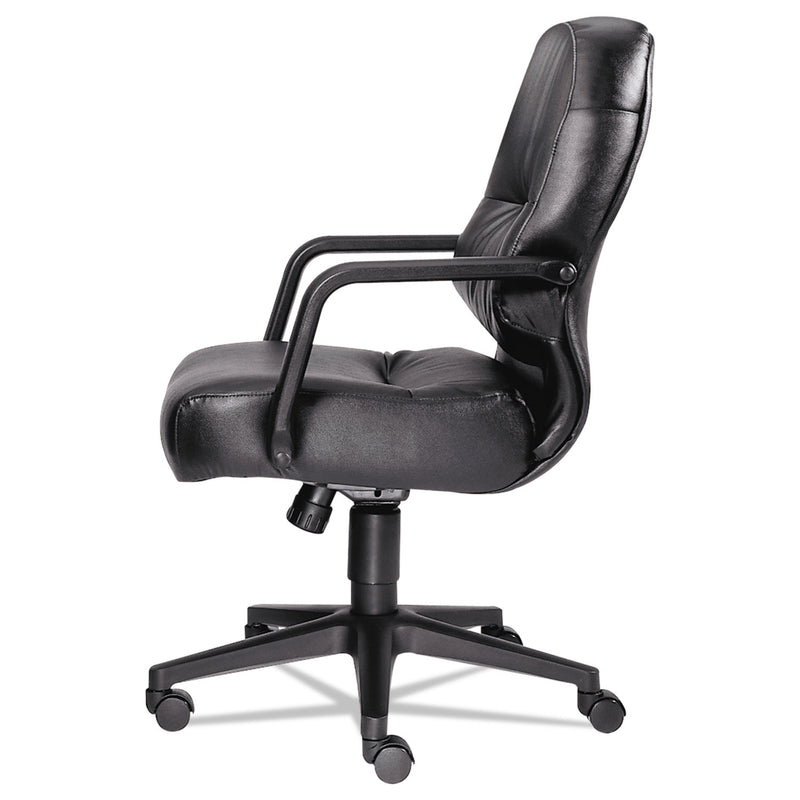 HON Pillow-Soft 2090 Series Leather Managerial Mid-Back Swivel/Tilt Chair, Supports 300 lb, 16.75" to 21.25" Seat Height, Black